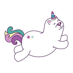 cute cat unicorn fantasy icon vector illustration design