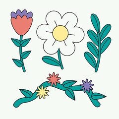 Set of floral icon. Floral illustration set in filled outline.