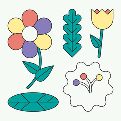 Set of floral icon. Floral illustration set in filled outline.