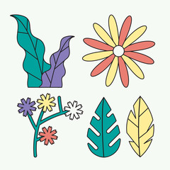 Set of floral icon. Floral illustration set in filled outline.