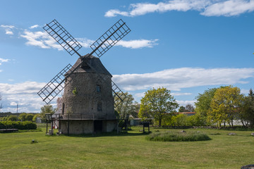 Fototapeta na wymiar Old stone windmills on the island Oland, Sweden