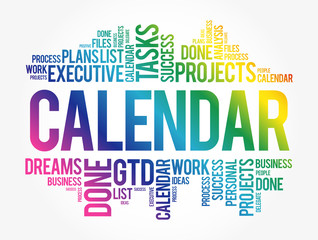 Calendar word cloud collage, business concept background