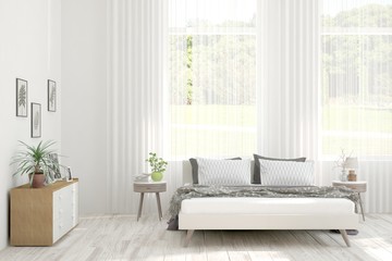 Stylish room in white color with sofa. Scandinavian interior design. 3D illustration