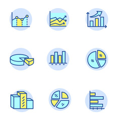 Set of chart icons in linear color style isolated on white background 