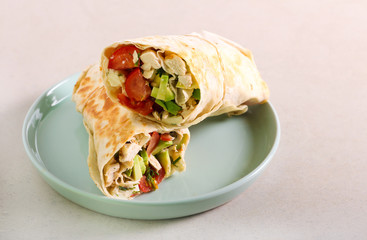 Chicken, avocado and tomato roll,