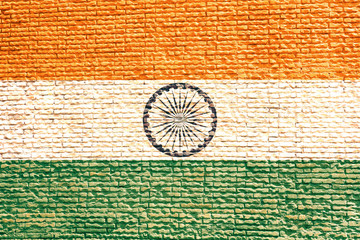 India indian flag painted on a wall, texture background