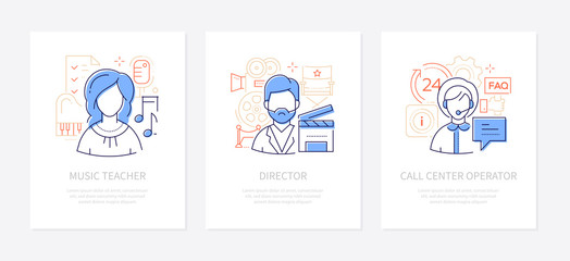 Different professions - line design style banners set