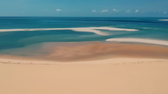 Couple Walking on Beach Sand and Vivid Blue Sea Panorama 
