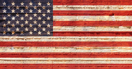 US of America flag painted on a concrete walll, background, texture.