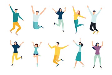 Fototapeta na wymiar People are jumping with excitement and happiness. flat design style minimal vector illustration.