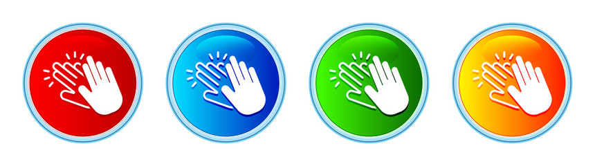 Hands clap icon glassy round button set illustration