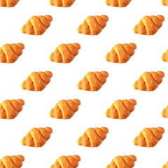 Seamless croissant pattern isolated on white background.