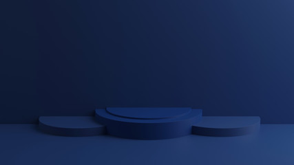 Classic Blue Pedestal for display, Blank podium for product, Futuristic Concept, 3d rendering.