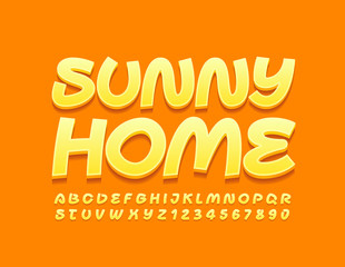 Vector stylish Logo Sunny Home. Modern Yellow Font. Creative Alphabet Letters and Numbers for Marketing design