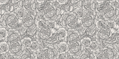 Seamless pattern with roses. Romantic background. Texture for the fabric.