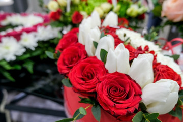 Beautiful decorative flower arrangement.Close up of flowers.Floral background.Selective focus.