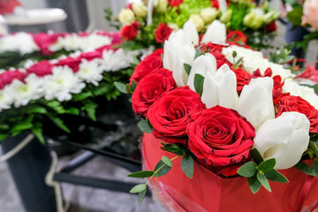 Beautiful decorative flower arrangement.Close up of flowers.Floral background.Selective focus.