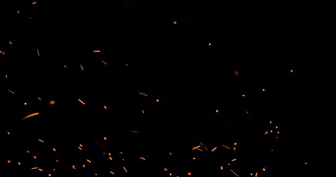 Sparks Rise in the Night Sky. An intense stream of luminous sparks randomly wriggles and takes off