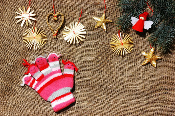 background for new year card, home-made christmas toys on,  new year mood