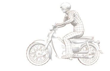 Fototapeta na wymiar motorcyclist sketch linear graphic 3d illustration