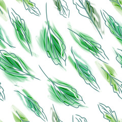 Obraz premium Stylized Leaves Seamless Pattern. Watercolor Background. Hand Painted Floral Illustration.