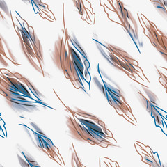Fototapeta na wymiar Stylized Leaves Seamless Pattern. Watercolor Background. Hand Painted Floral Illustration.