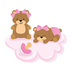 Fototapeta premium cute teddy bears female in cloud with pacifier vector illustration design
