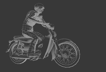 Plakat motorcyclist sketch linear graphic 3d illustration