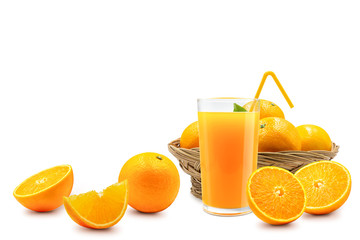 Stack of fresh orange fruit isolated on white background