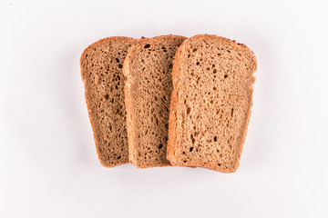 Three slice of toast isolated on white. top view