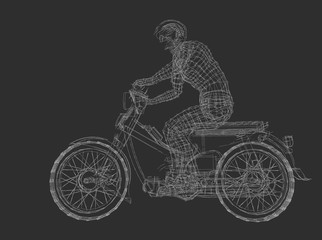 Fototapeta na wymiar motorcyclist sketch linear graphic 3d illustration