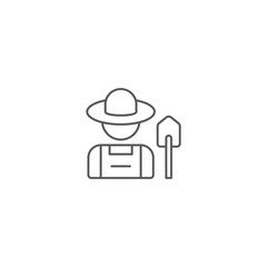 Farmer with shovel vector icon symbol isolated on white background