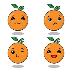 Illustration graphic vector of cute orange, set of cartoon tropical fruit characters in kawaii style, isolated on white background. vector illustration.