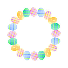 This is frame with Easter eggs on white background.