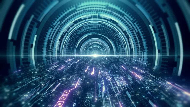 tech data tunnel futuristic background animation