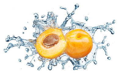 Fototapeta na wymiar Apricot in spray of water.