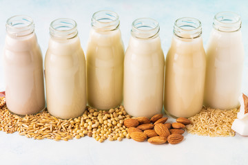 A bottles of alternative  milk and ingredient