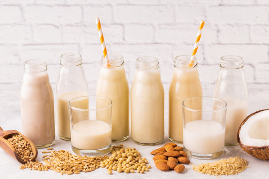 A bottles of alternative  milk and ingredient