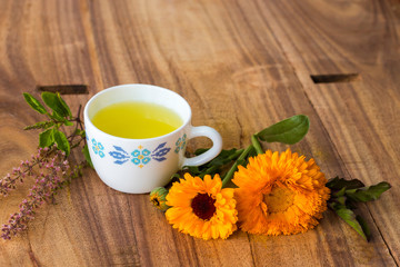 health green tea with well decorated background