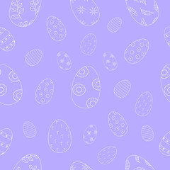 Seamless pattern of Easter eggs white outline vector drawing. Wallpaper Background.