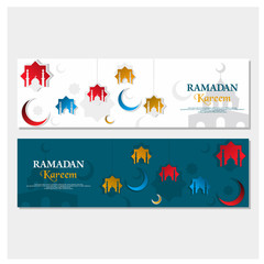 Ramadan Kareem Horizontal Banner Vector. Ramadhan Mubarak. Translated: Happy & Holy Ramadan. Month of fasting for Muslims.