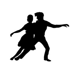 Fototapeta na wymiar Silhouette dancers isolated on white background. Man and woman dancing Lindy hop or Swing. People characters performing dance at school or party. Couple without face vector illustration. 