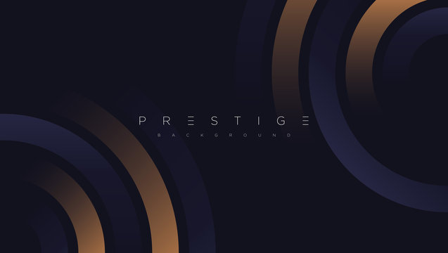 Dark blue premium minimalist background with luxury golden geometric elements triangle, circle etc. Prestige background for poster, invitation card, banner, flyer, cover etc. Vector EPS