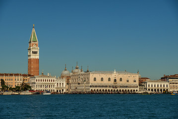 Fototapeta na wymiar Venice, ITALY – FEBRUARY 6, 2020: Piazza San Marco and Doge's Palace seen from the Giudecca island