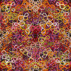 Seamless multi-colored pattern for March 8 from the number eight and hearts. Vector image