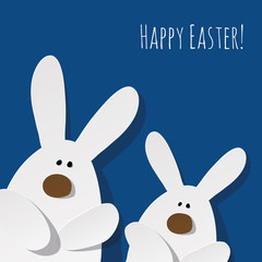 Happy Easter Postcard two Bunnies on a color of the year 2020 Classic Blue background