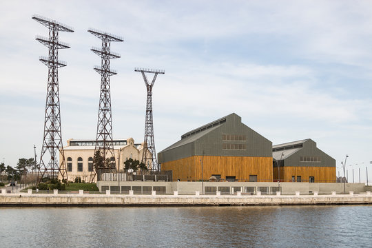 Architecture of the late 19th and early 20th centuries. Industrial building of the liquidated power plant. Soviet power station named after Krasin GRES. Azerbaijan, Baku.
