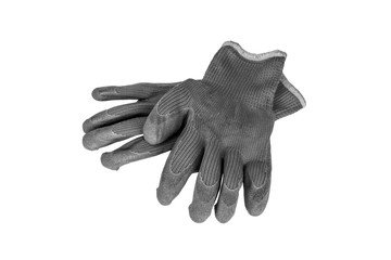 Obraz premium a pair protective gloves for gardening, construction and repair work isolated on a white background, black and white photo