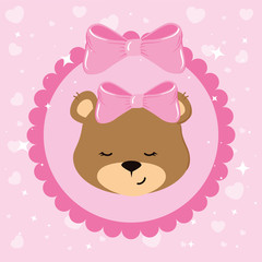 face of cute teddy bear female in lace frame vector illustration design