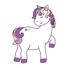 cute unicorn fantasy with stars decoration vector illustration design
